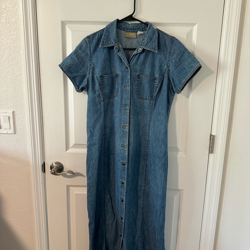 Liz Claiborne Blue Denim Shirt Dress Size 10 vintage